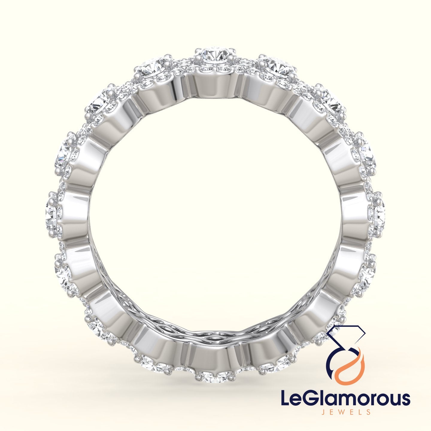 3MM Lab Grown Diamond Round Cut Halo Full Eternity Band For Weddings