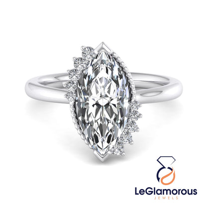 Unique Marquise Cut Lab Grown Diamond Engagement Ring For Anniversary Gift