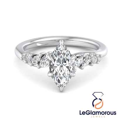 Marquise Cut Pave Style Moissanite Diamond Engagement Ring For Wedding Gift