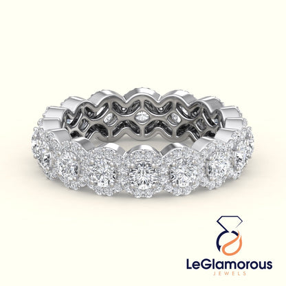 3MM Lab Grown Diamond Round Cut Halo Full Eternity Band For Weddings