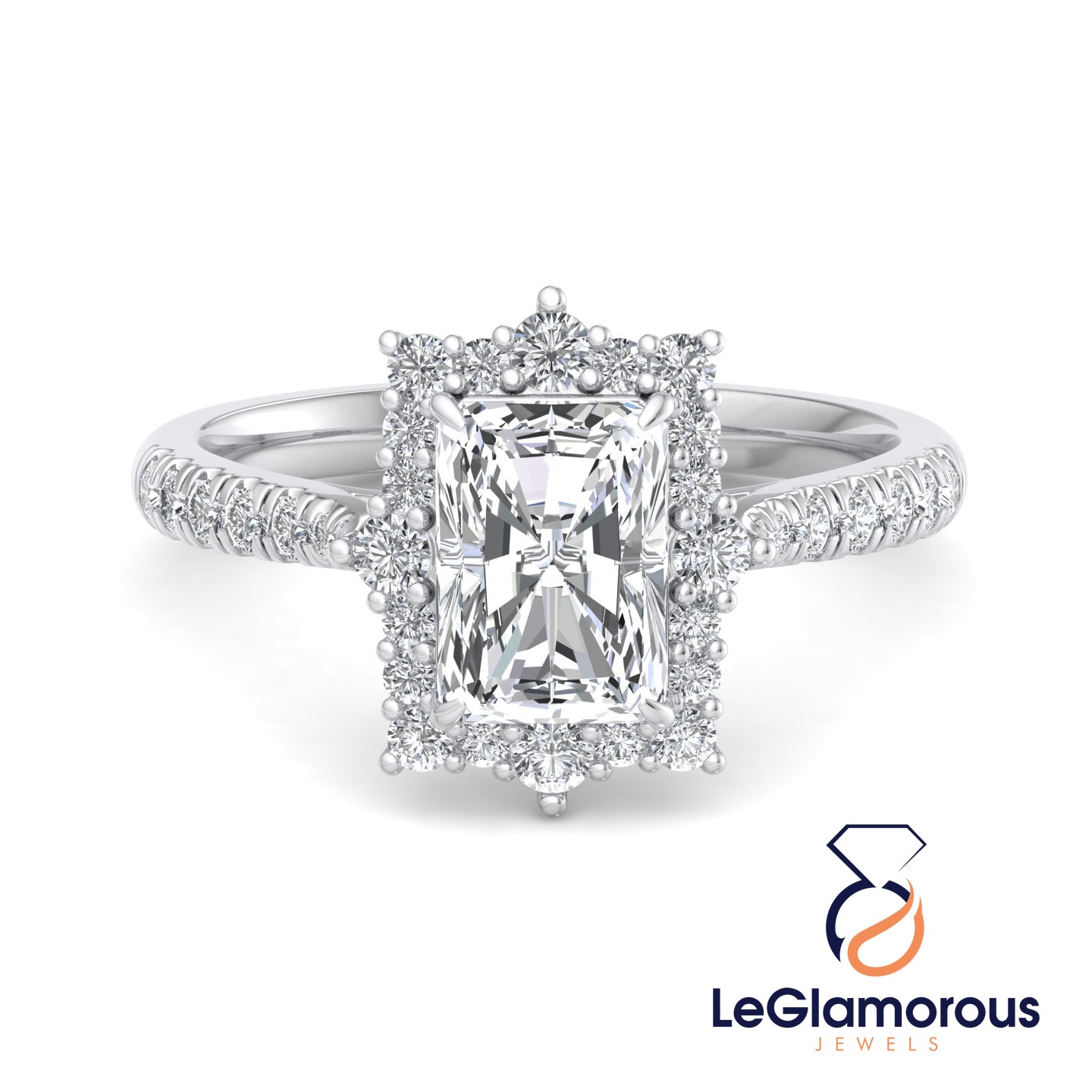 Radiant Cut Moissanite Diamond Halo Engagement Ring For Anniversary