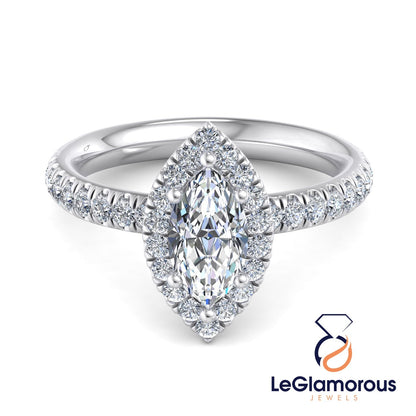 Marquise Cut Moissanite Diamond Halo Engagement Ring For Anniversary Gift