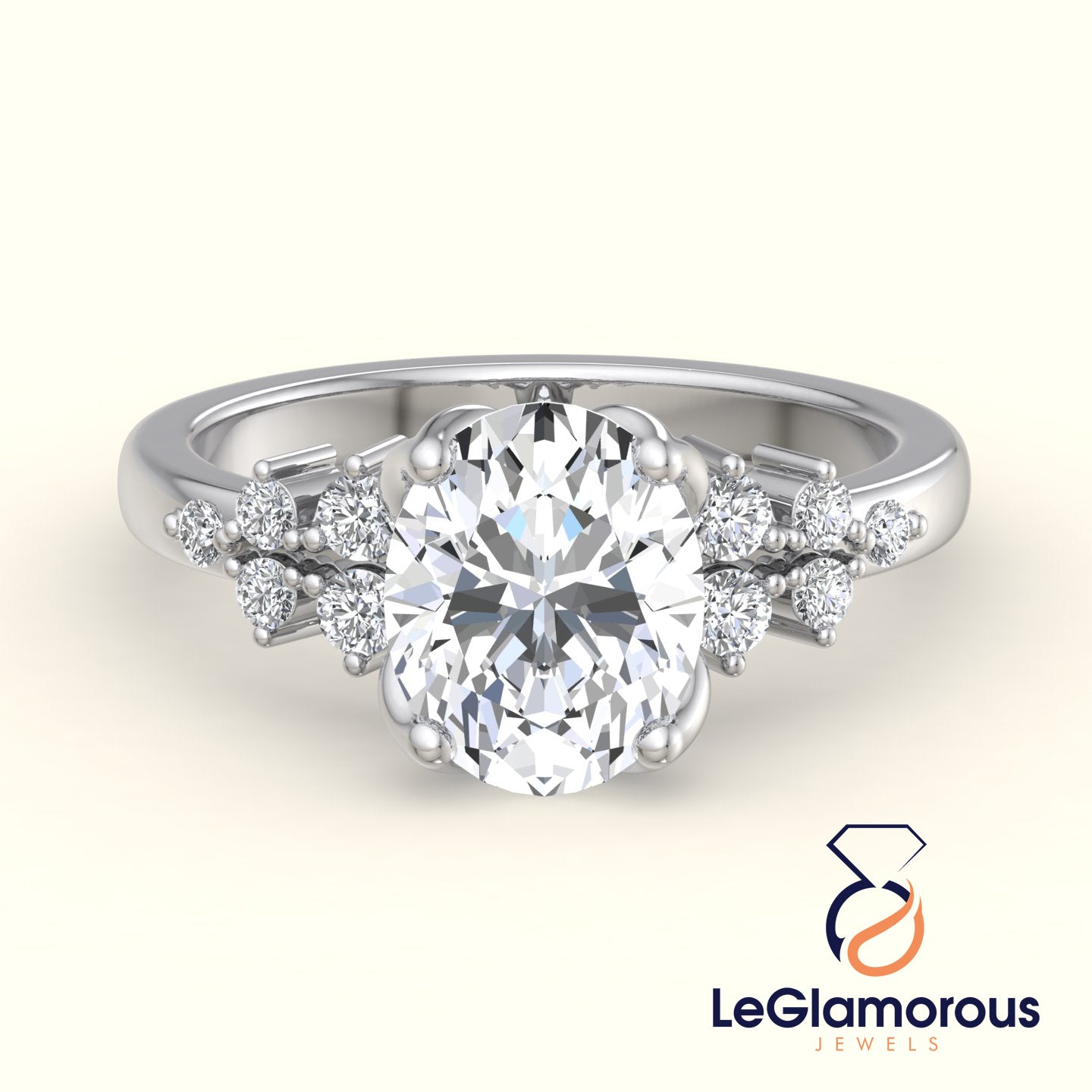 Oval Shaped Moissanite Diamond Ring, IGI Certified Oval Cluster Engagement Ring