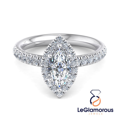 Marquise Lab Grown Diamond Halo Engagement Ring For Anniversary Gift