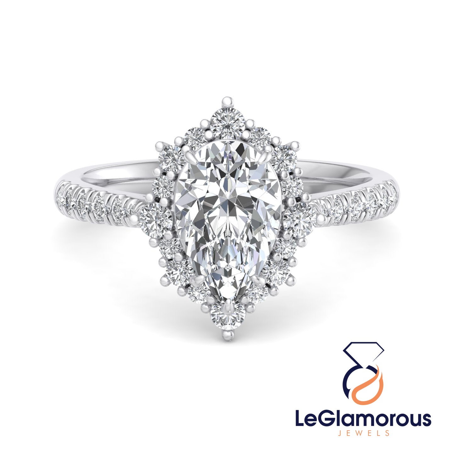 Pear Cut Lab Grown Diamond Halo Engagement Ring For Christmas Gift