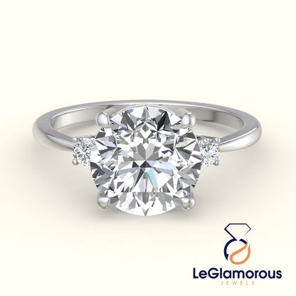 Round Cut Moissanite Three Stone Engagement Ring For Wedding Gift