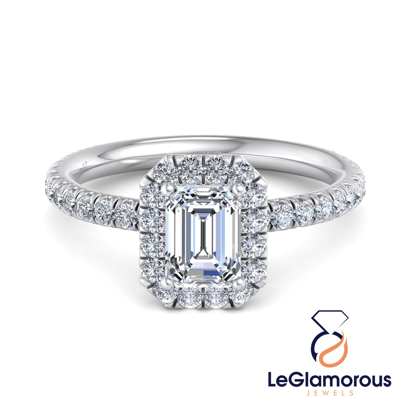 Emerald Cut Lab Grown Diamond Halo Engagement Ring For Anniversary Gift