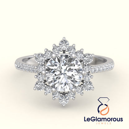 Moissanite Star Round Cut Halo Engagement Ring For Wedding Gift