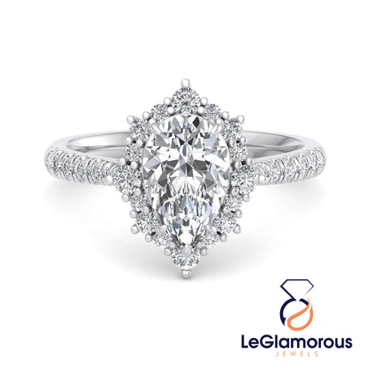 Pear Cut Moissanite Diamond Halo Engagement Ring For Christmas Gift