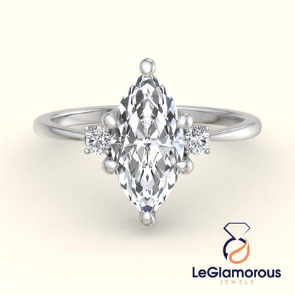 Marquise Cut Three Stone Engagement Ring For Anniversary Gift