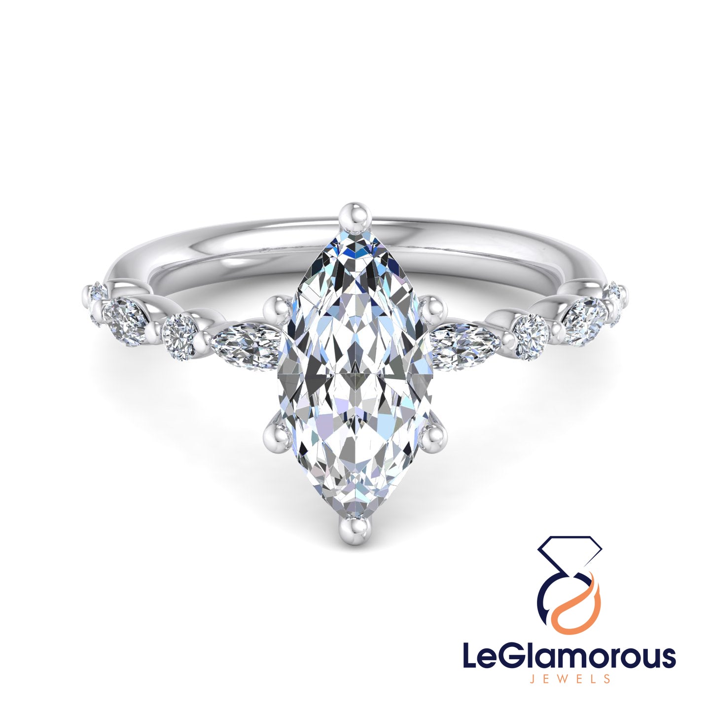 Marquise Cut Lab Grown Diamond Pave Setting Engagement Ring For Her