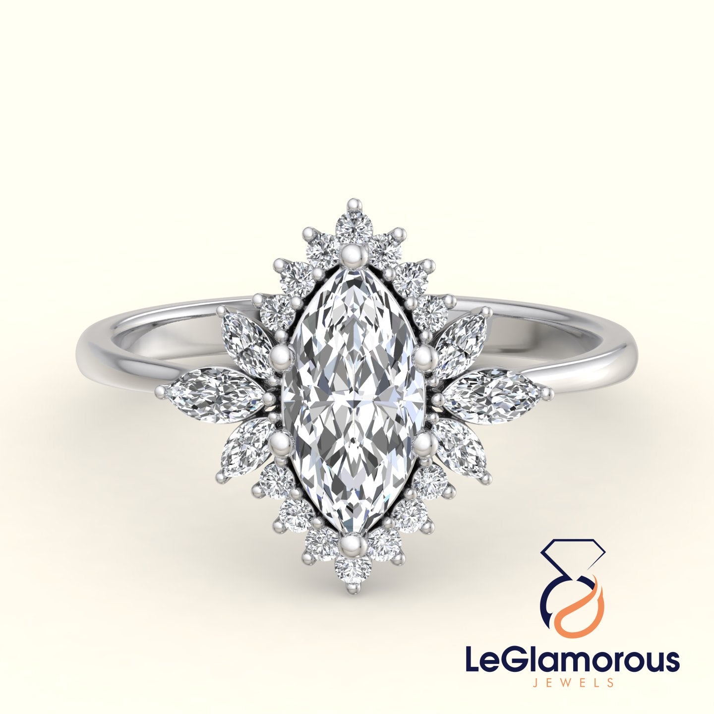 Vintage Engagement Ring, Marquise Cut Lab Grown Diamond Ring