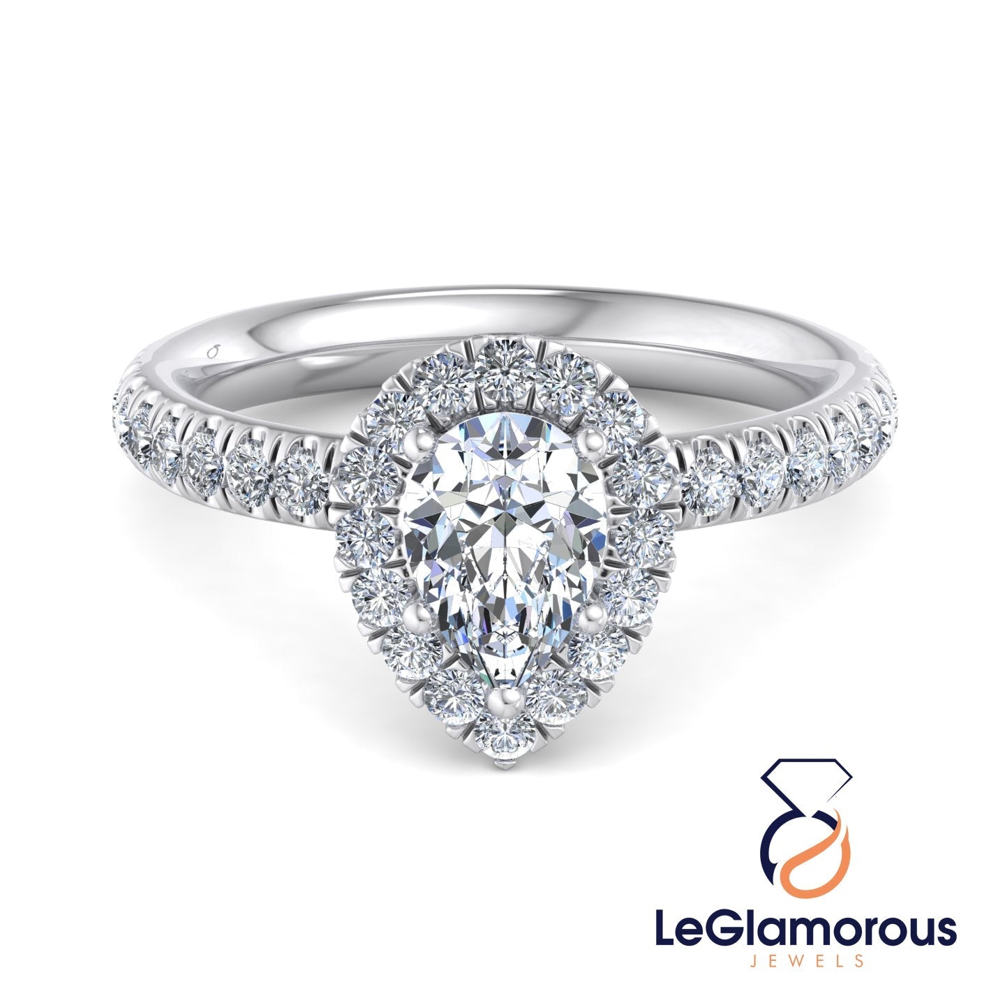 Pear Moissanite Diamond Halo Engagement Ring For Anniversary Gift