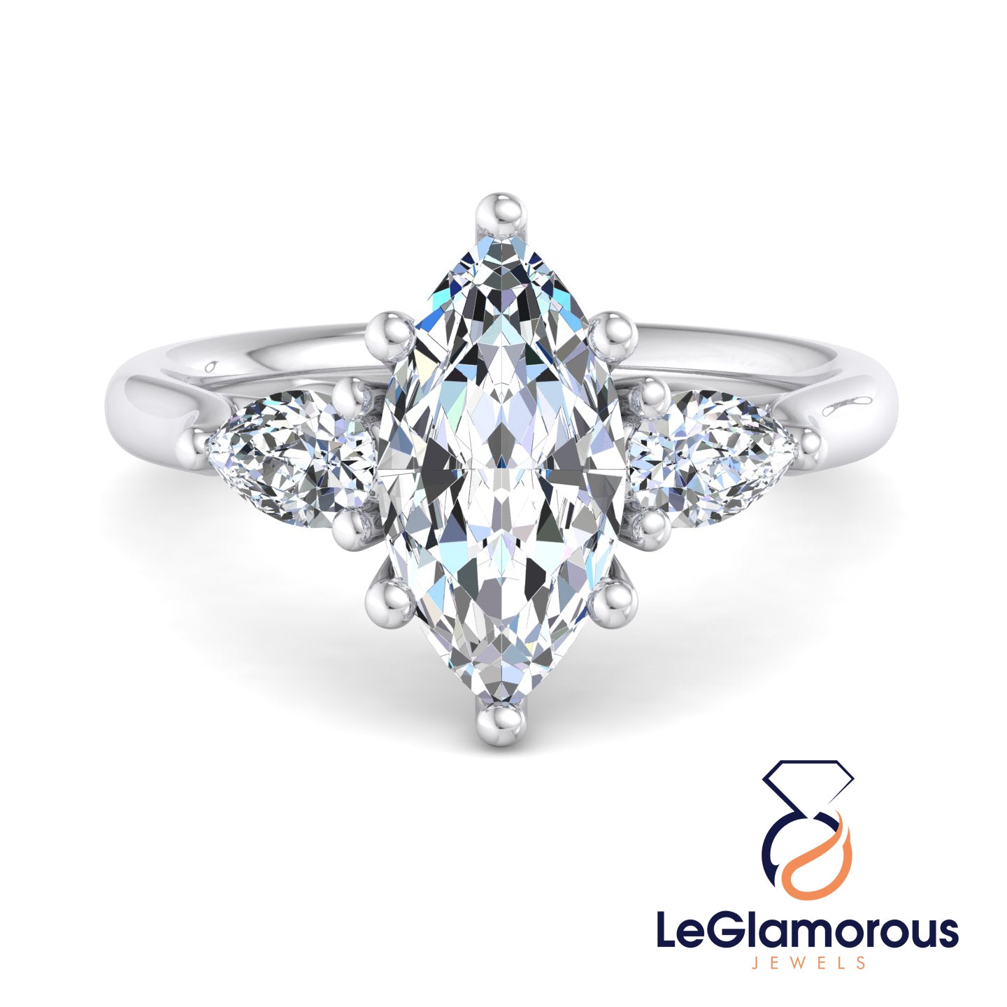 Marquise Cut Moissanite Three Stone Engagement Ring For Anniversary Gift