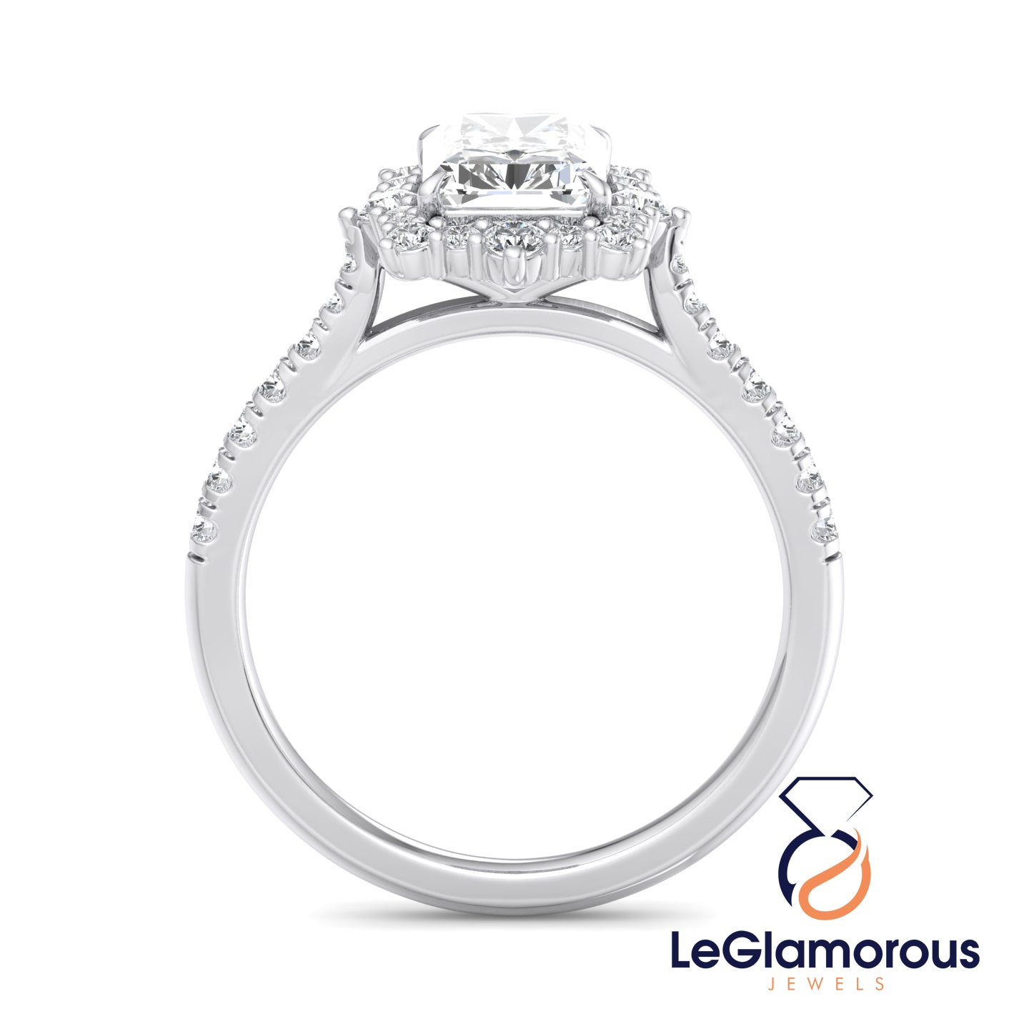 Radiant Cut Moissanite Diamond Halo Engagement Ring For Anniversary