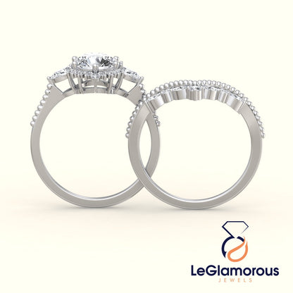 Round Halo Lab Grown Bridal Sets Engagement Ring For Wedding Gift