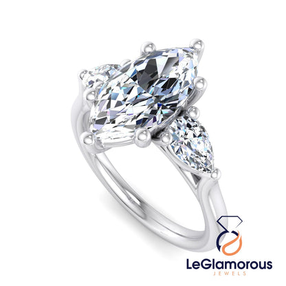 Marquise Cut Three Stone Engagement Ring For Anniversary Gift