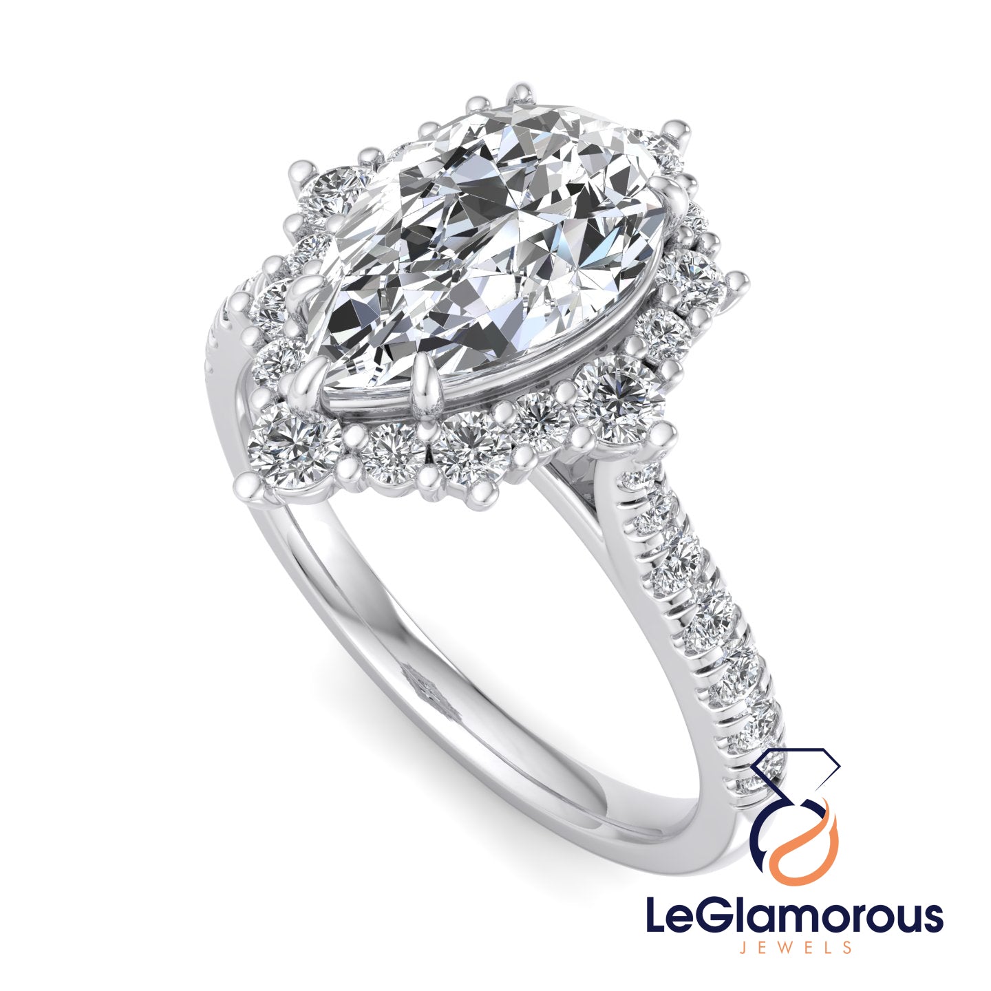 Pear Cut Lab Grown Diamond Halo Engagement Ring For Christmas Gift