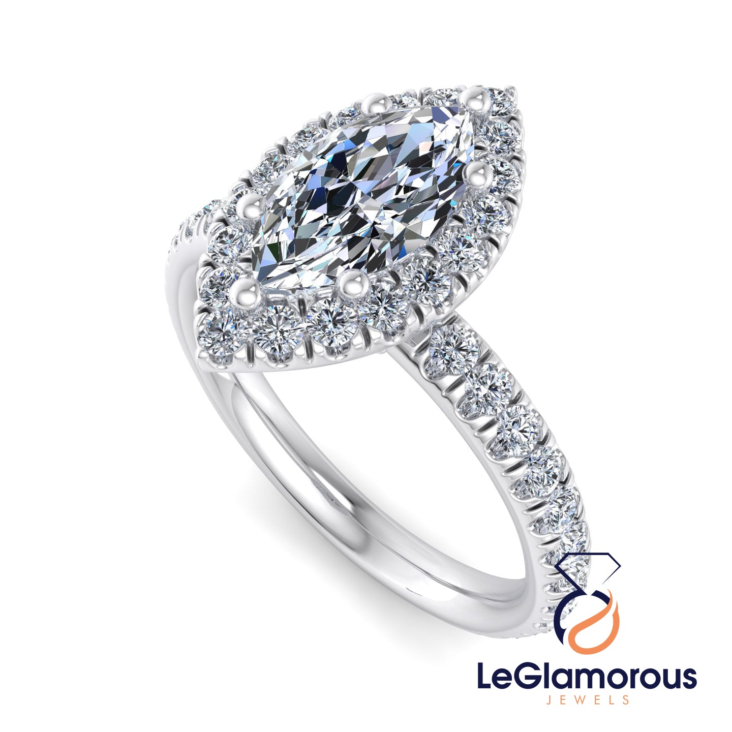 Marquise Lab Grown Diamond Halo Engagement Ring For Anniversary Gift