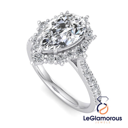 Pear Cut Moissanite Diamond Halo Engagement Ring For Christmas Gift