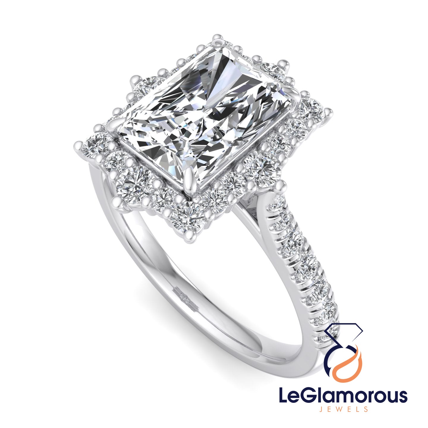 Radiant Cut Moissanite Diamond Halo Engagement Ring For Anniversary