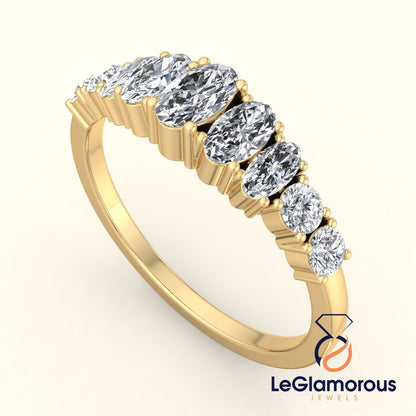 1.50 TCW Oval & Round Lab Grown Diamond Half Eternity Band For Anniversary Ring Gift