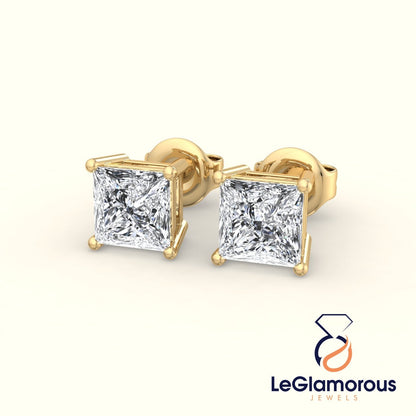 Princess Cut Diamond Stud Earrings, Moissanite Diamond Anniversary Earrings