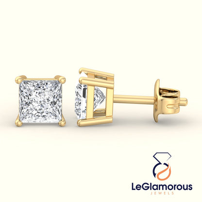 Princess Cut Lab Grown Diamond Stud Earrings, EF/VS Lab Diamond Anniversary Earrings