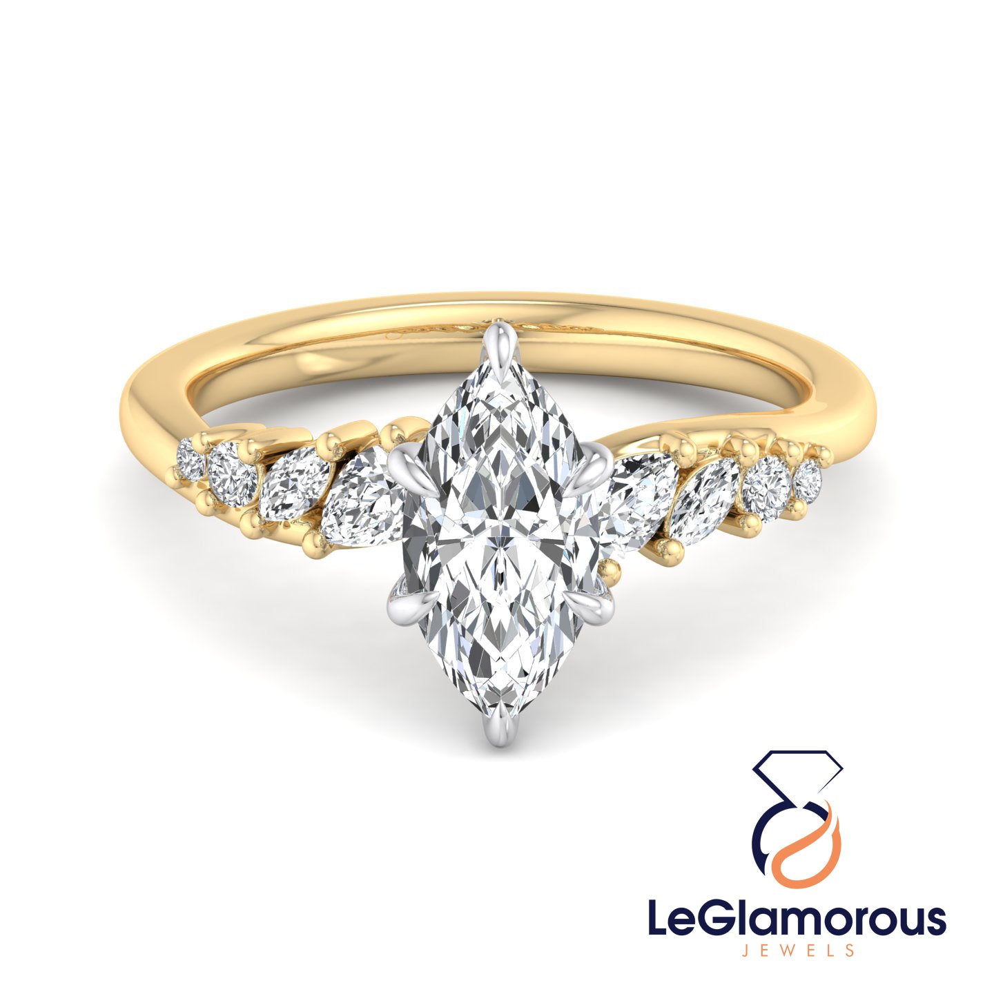 Marquise Cut Pave Style Lab Grown Diamond Engagement Ring For Wedding Gift