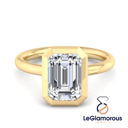 Bezal Set Emerald Cut Solitaire Lab Grown Diamond Engagement Ring For Wedding Gift