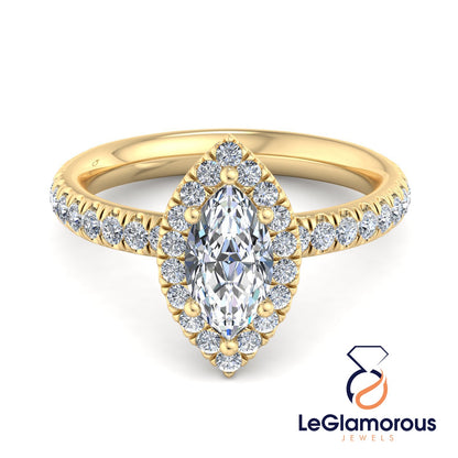 Marquise Lab Grown Diamond Halo Engagement Ring For Anniversary Gift