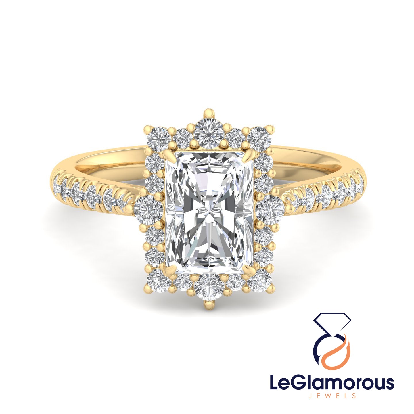 Radiant Cut Moissanite Diamond Halo Engagement Ring For Anniversary