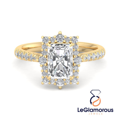 Radiant Cut Moissanite Diamond Halo Engagement Ring For Anniversary