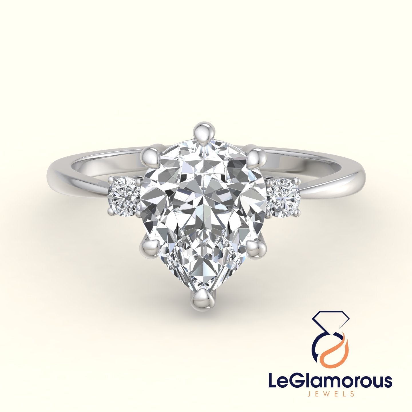 Pear Cut Moissanite Three Stone Engagement Ring For Wedding Gift