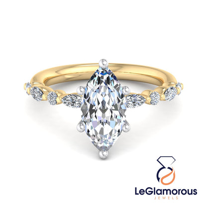 Marquise Cut Lab Grown Diamond Pave Setting Engagement Ring For Her