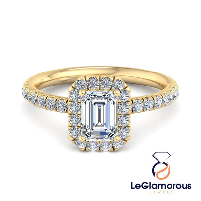 Emerald Cut Lab Grown Diamond Halo Engagement Ring For Anniversary Gift