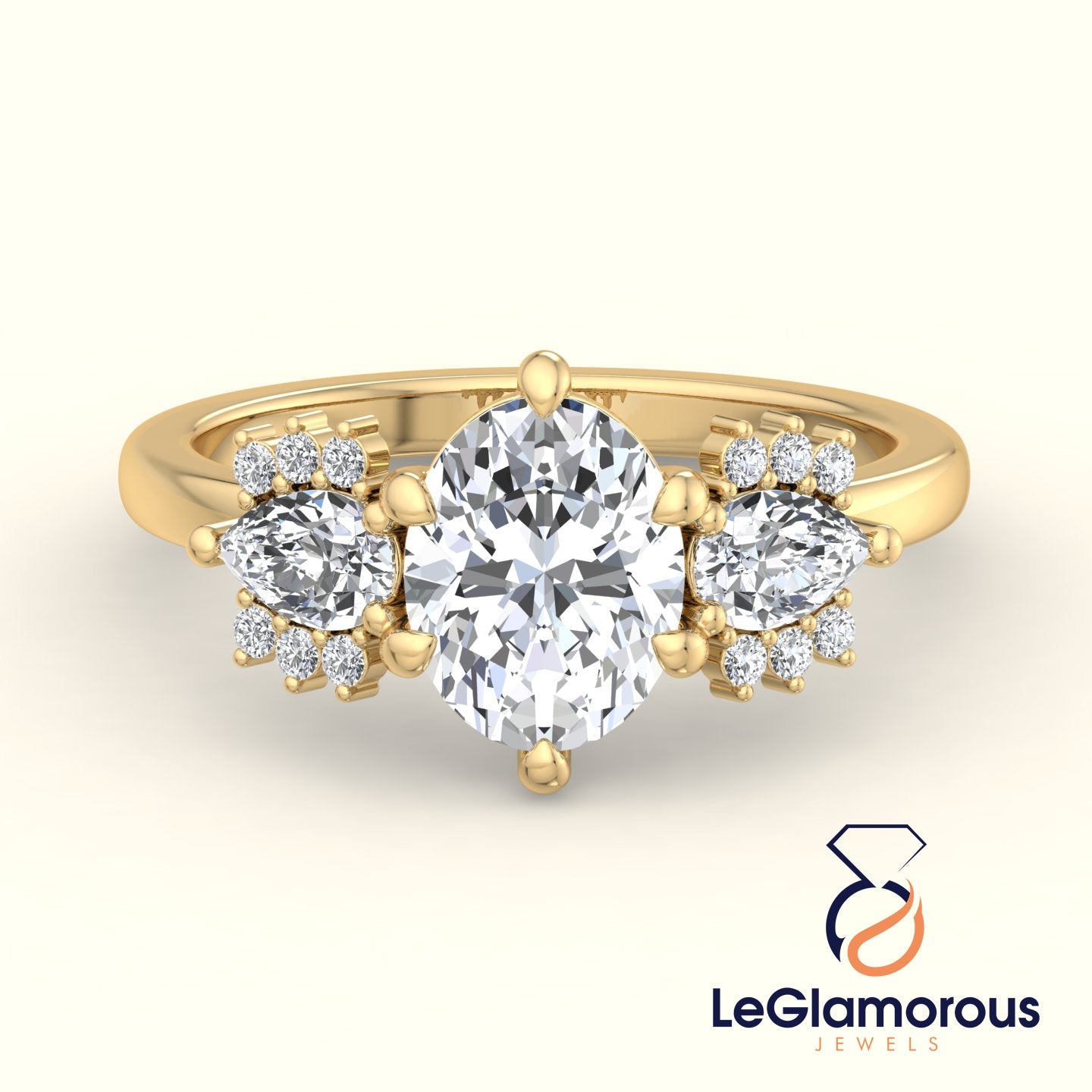 Oval & Pear Three Stone Lab Grown Diamond Engagement Ring For Anniversary Gift