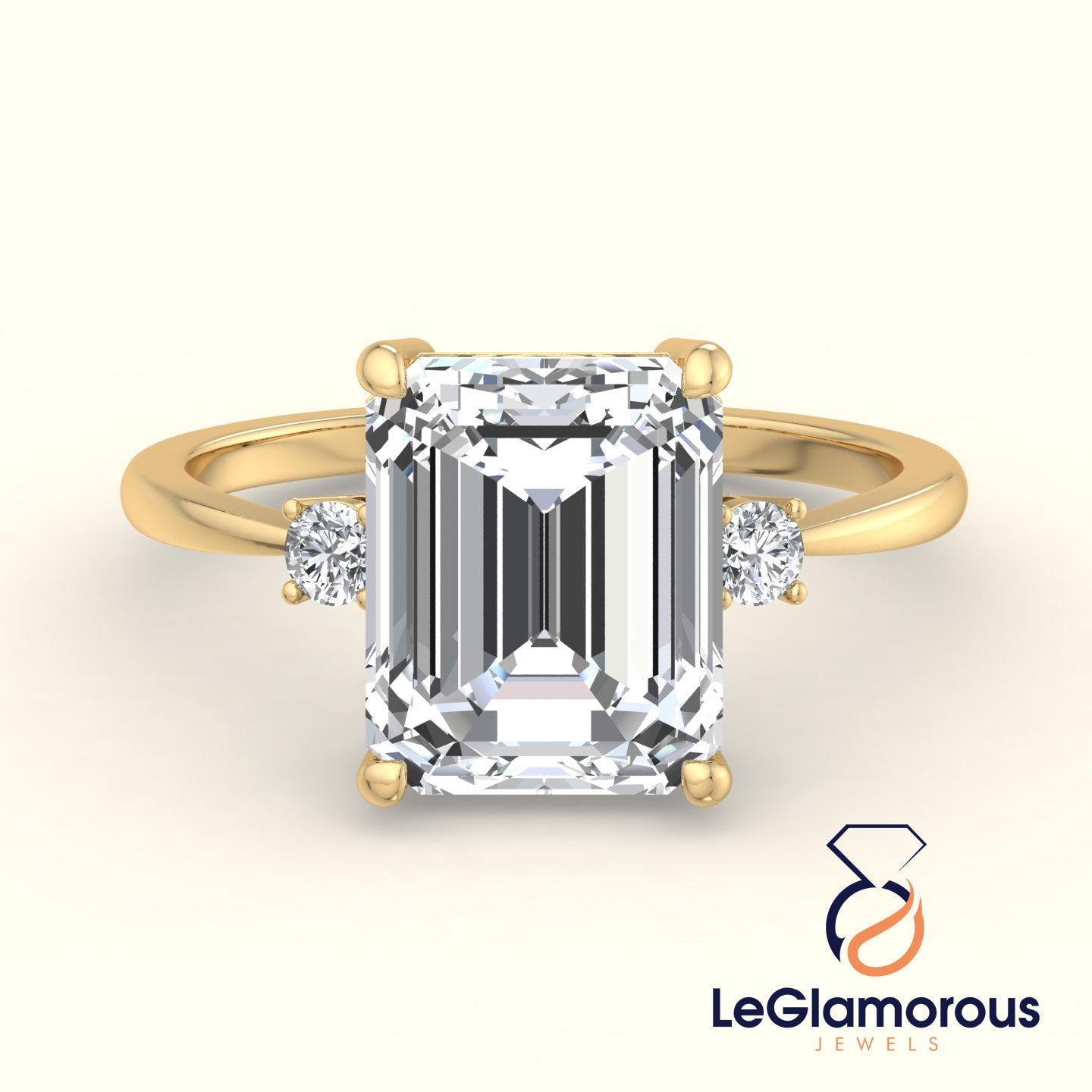 Emerald Cut Three Stone Engagement Ring For Wedding Gift