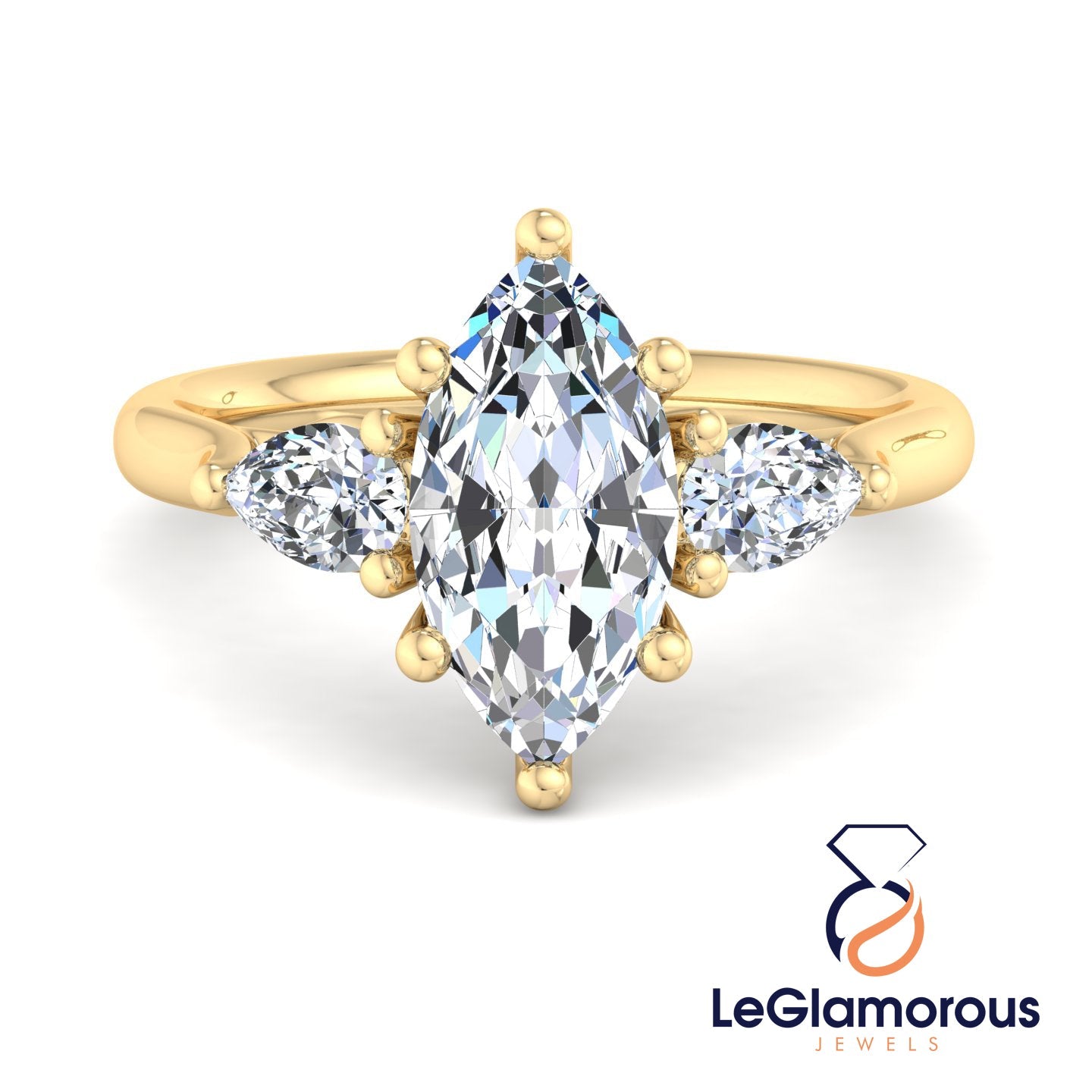 Marquise Cut Three Stone Engagement Ring For Anniversary Gift