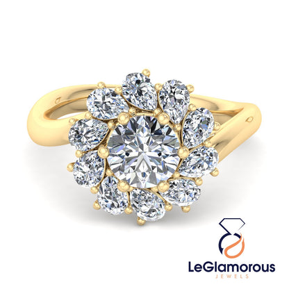 Flower Round Cut Halo Lab Grown Diamond Engagement Ring For Wedding Gift