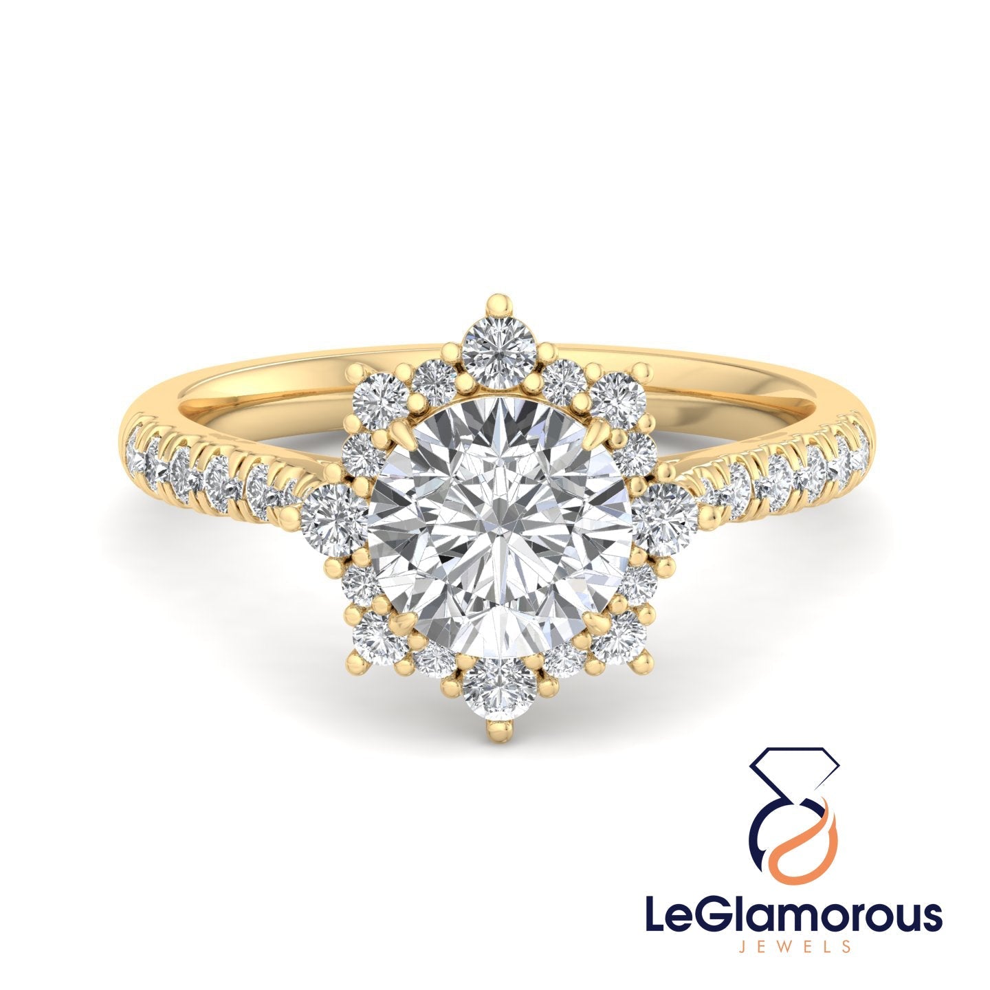 Round Cut MoissaniteDiamond Halo Engagement Ring For Anniversary