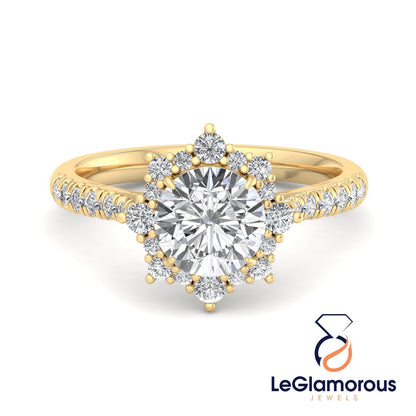 Round Cut Lab Grown Diamond Halo Engagement Ring For Anniversary