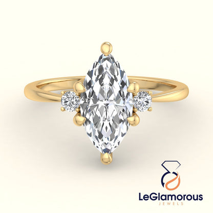 Marquise Cut Moissanite Three Stone Engagement Ring For Anniversary Gift