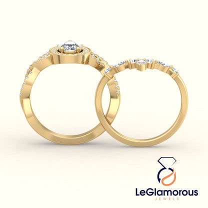 Pear Halo Lab Grown Bridal Sets Engagement Ring For Wedding Gift