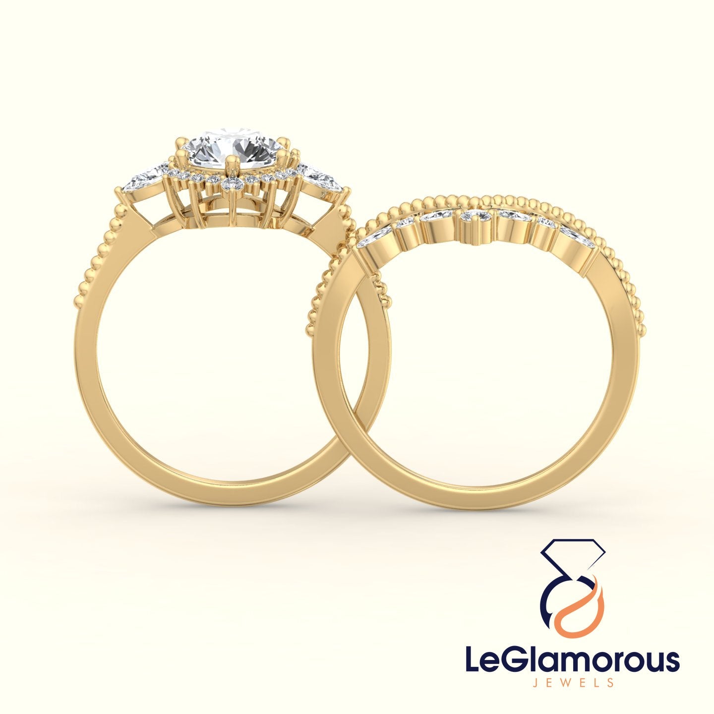 Round Halo Lab Grown Bridal Sets Engagement Ring For Wedding Gift