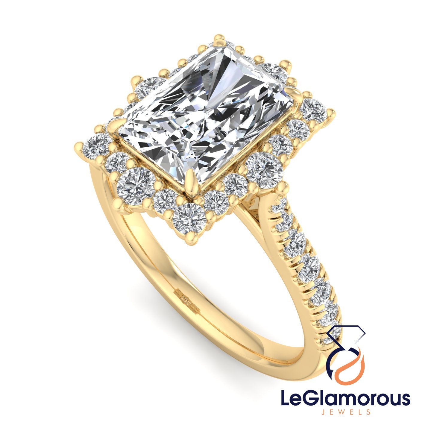 Radiant Cut Lab Grown Diamond Halo Engagement Ring For Anniversary