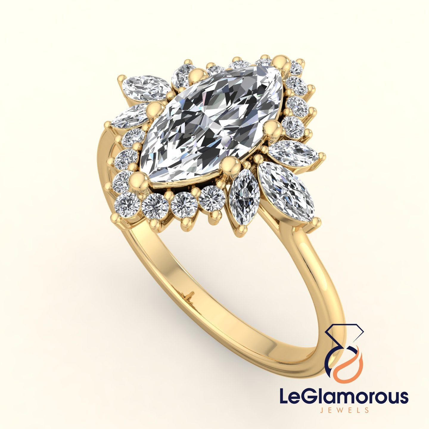 Vintage Engagement Ring, Marquise Cut Lab Grown Diamond Ring