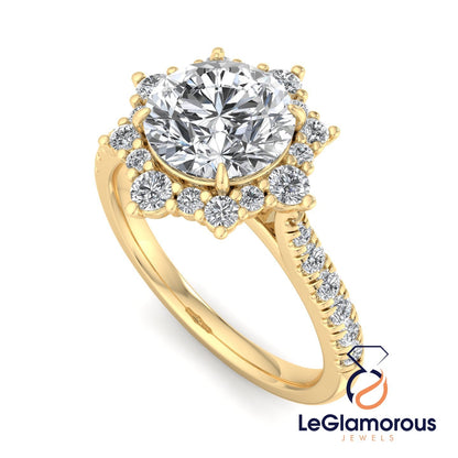 Round Cut MoissaniteDiamond Halo Engagement Ring For Anniversary