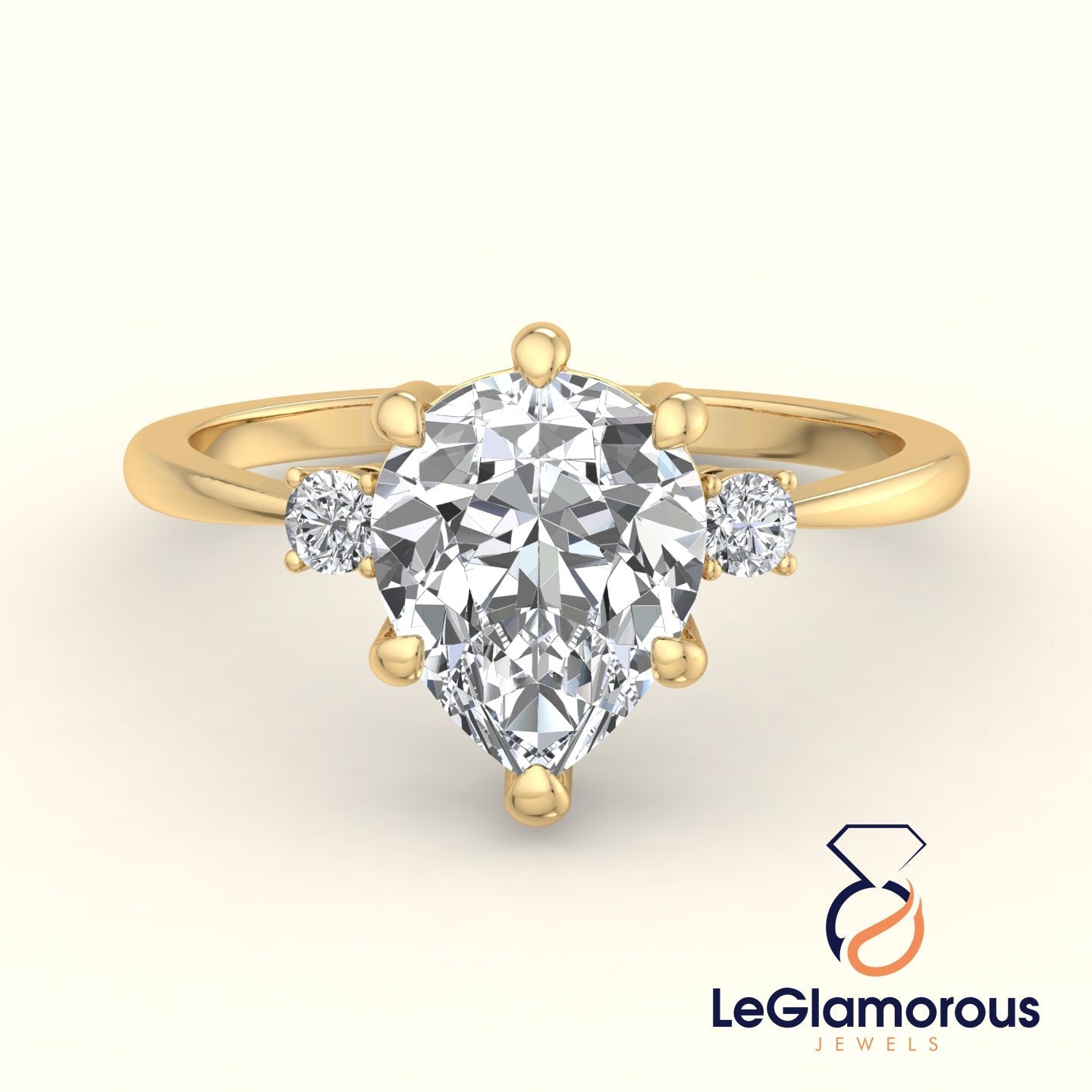 Pear Cut Moissanite Three Stone Engagement Ring For Wedding Gift