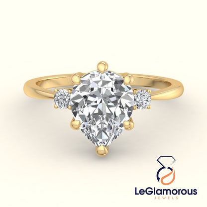 Pear Cut Moissanite Three Stone Engagement Ring For Wedding Gift